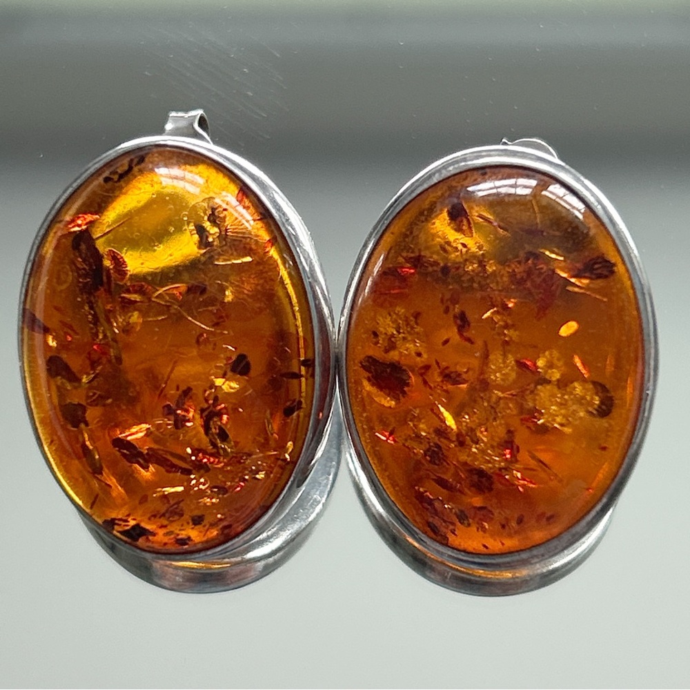 Vintage Baltic Amber Sterling Silver Earrings